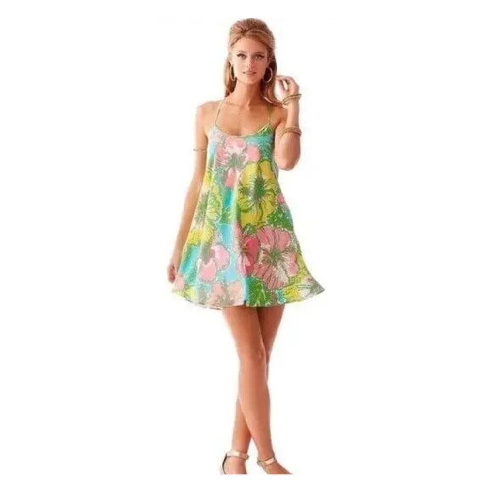 Lilly Pulitzer Maisy Blue Floral Silk Slip Dress Sz Small GS